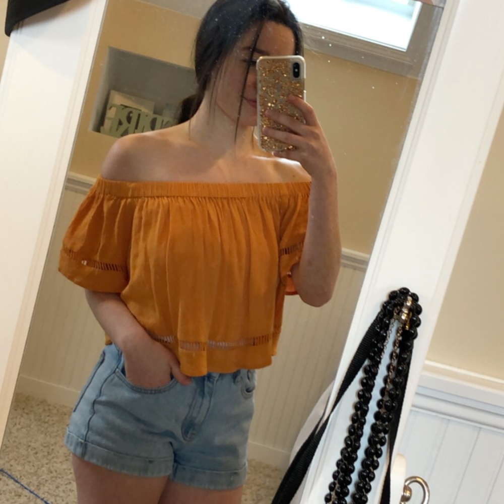 Forever 21 Orange Off The Shoulder Shirt